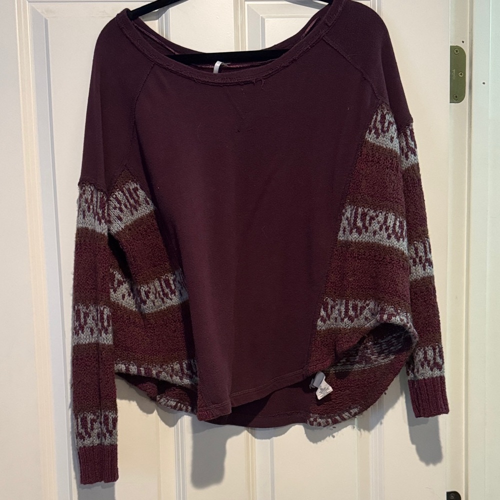 Free People Maroon Textured Sweater
